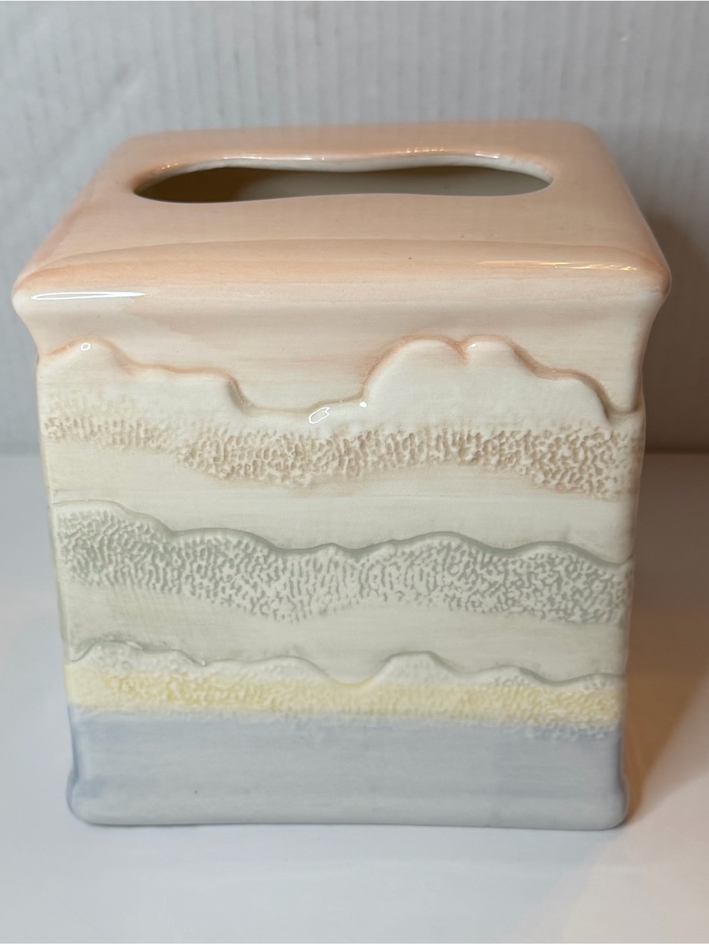 Mimosa Canyon Ceramic Tissue Box holder by Vohann of California pastel textured